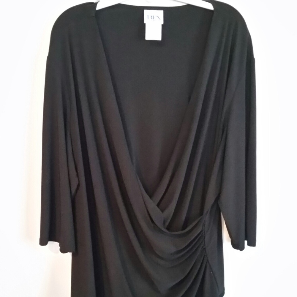 Elegant Black Surplice Top with 3/4 sleeves- 3X